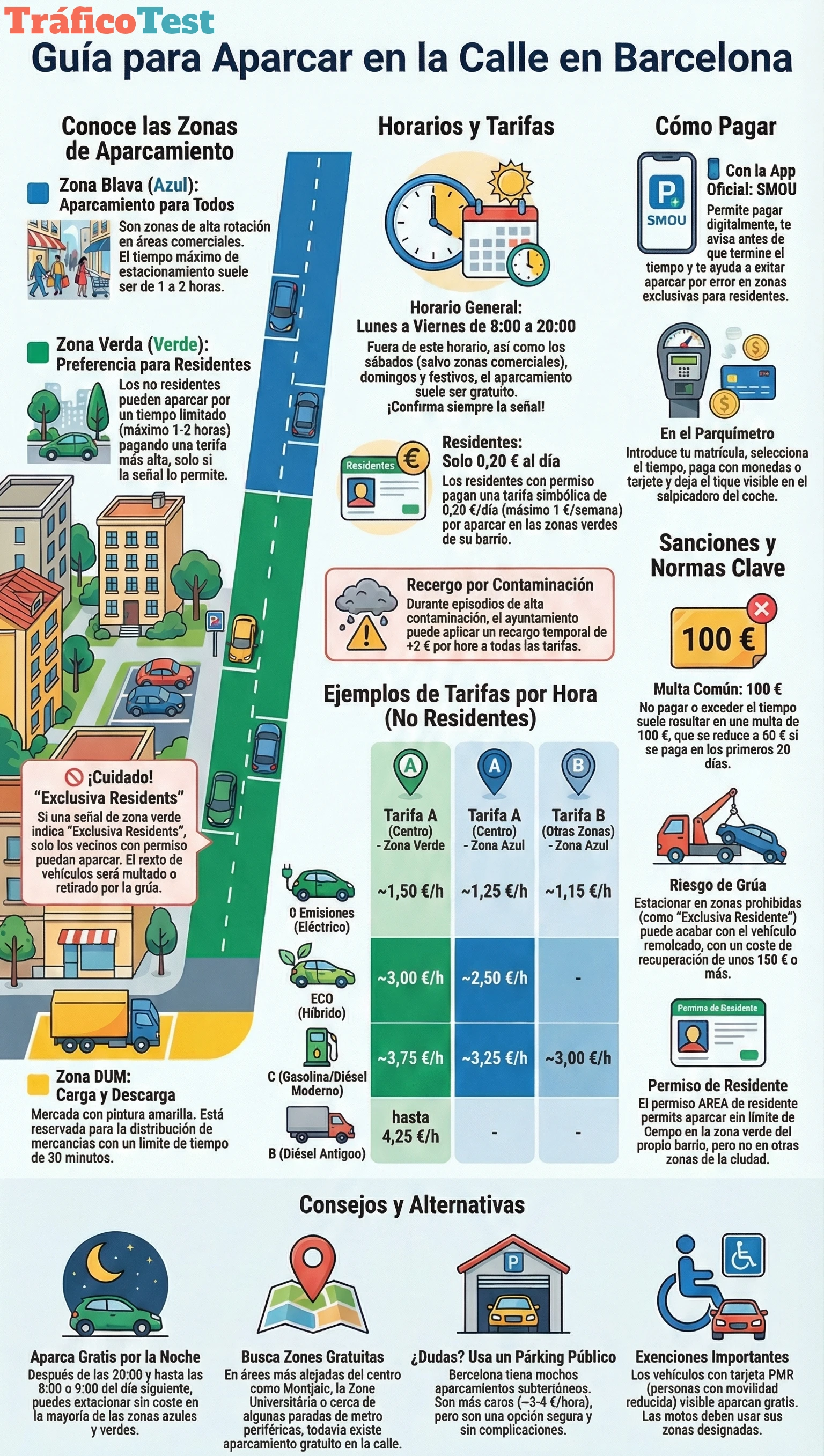 Aparcamiento en Barcelona: Zonas Azul y Verde, Precios, Multas y Apps (2026)