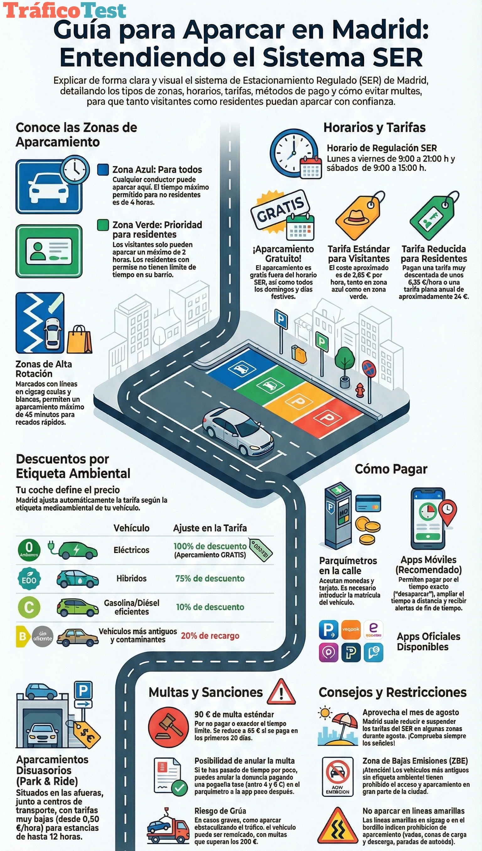 Aparcamiento en Madrid (SER): Zonas, Precios, Multas y Apps (2026)