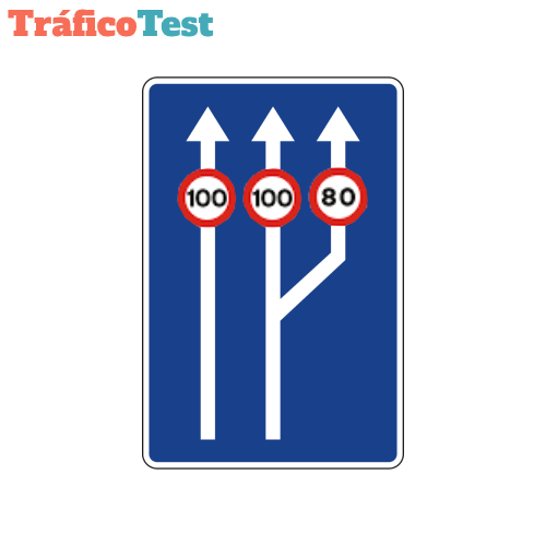 S-53c Change from two to three lanes with a specification of the maximum speed for each lane