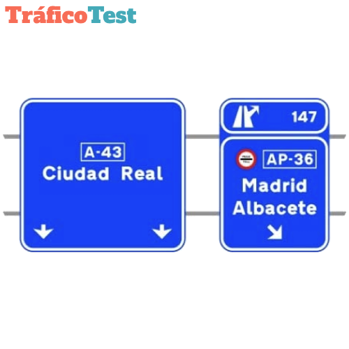 S-353a Señalización de salida inmediata, con carteles sobre la calzada, en autopista o autovía ha