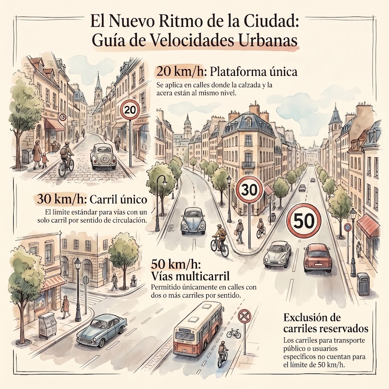 Límites de velocidad en vías urbanas y travesías