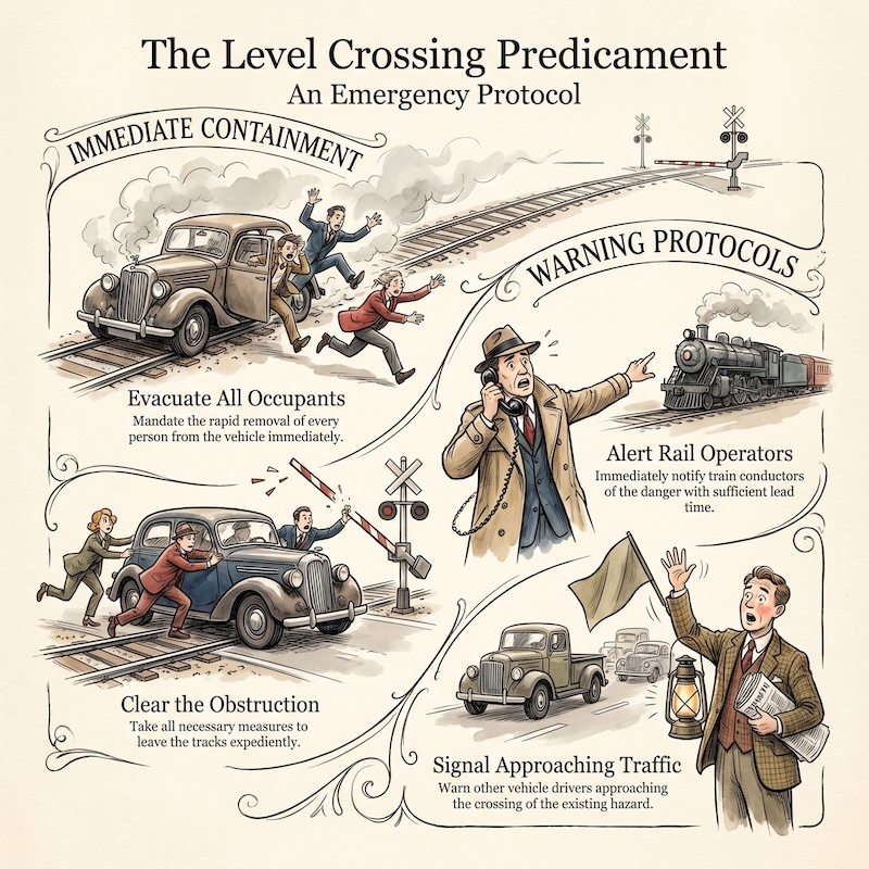 Stopping a vehicle at a level crossing, drawbridge or tunnel